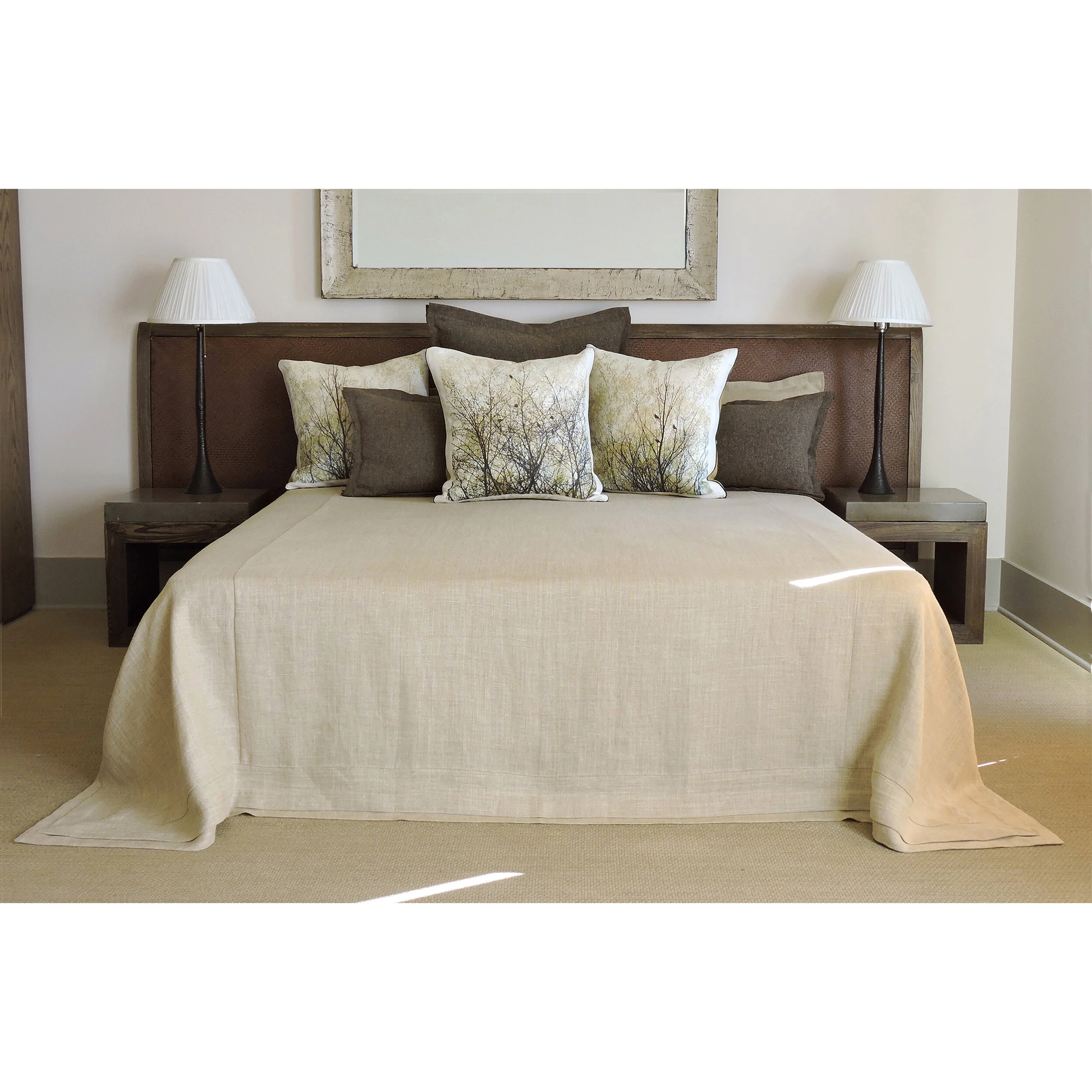 Vintage Patina Straw Belgian Linen Bed Cover - Queen Size