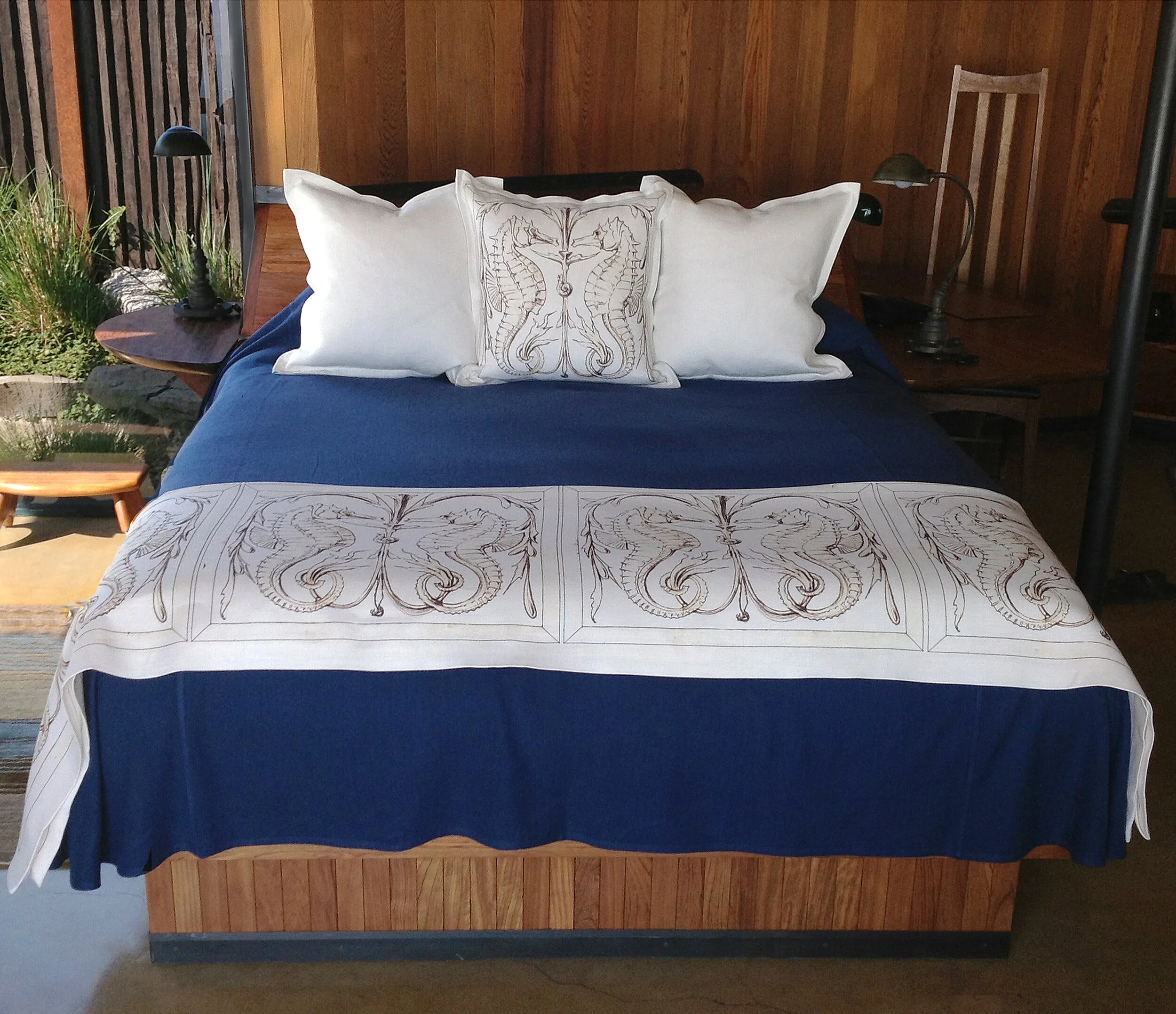 Julia Morgan Seahorses - End of Bed Belgian Linen Throw - King Size