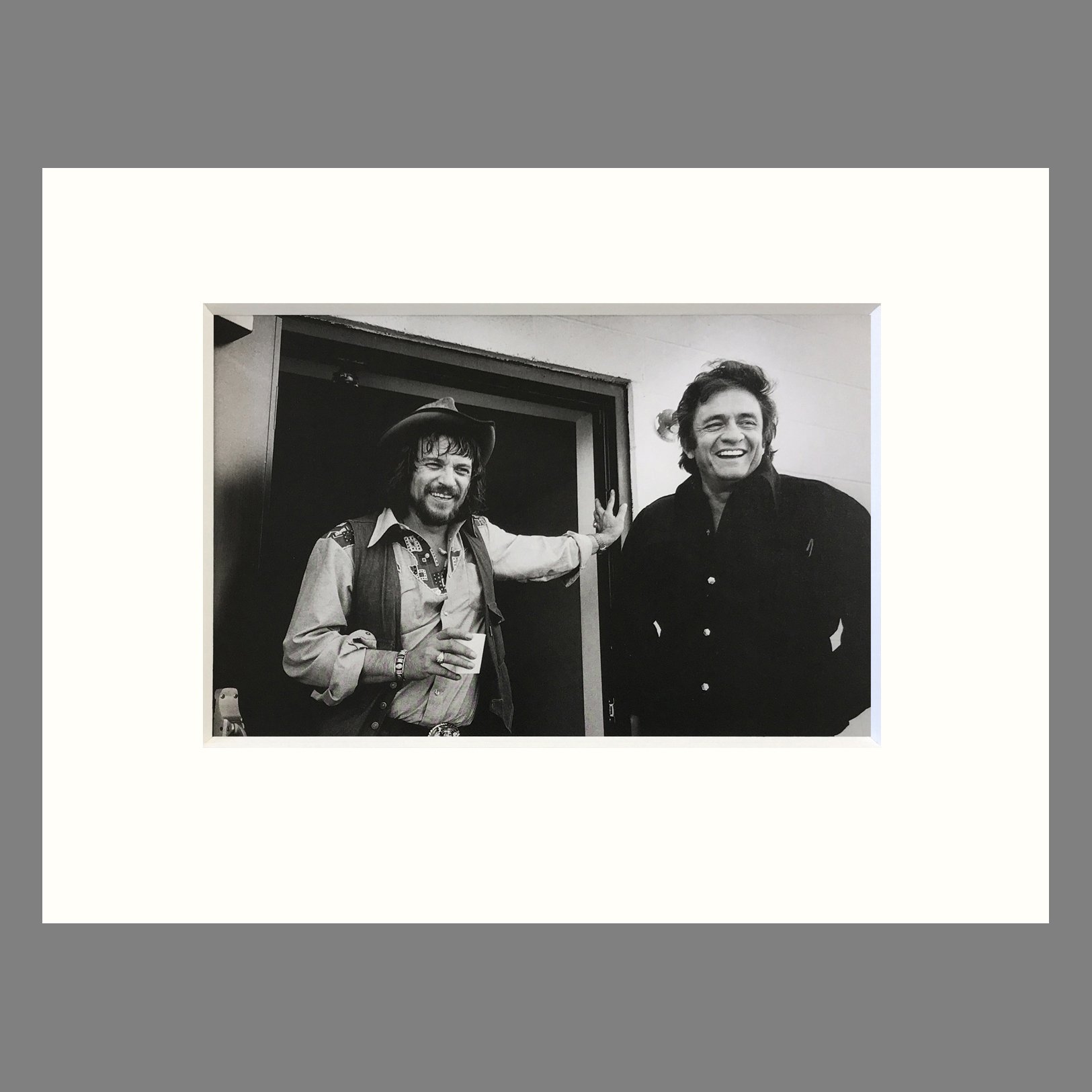 Waylon Jennings and Johnny Cash, Johnny's Studio, Henderson, TN - Jim Marshall Photograph - Matted Print 9 x 12 inches