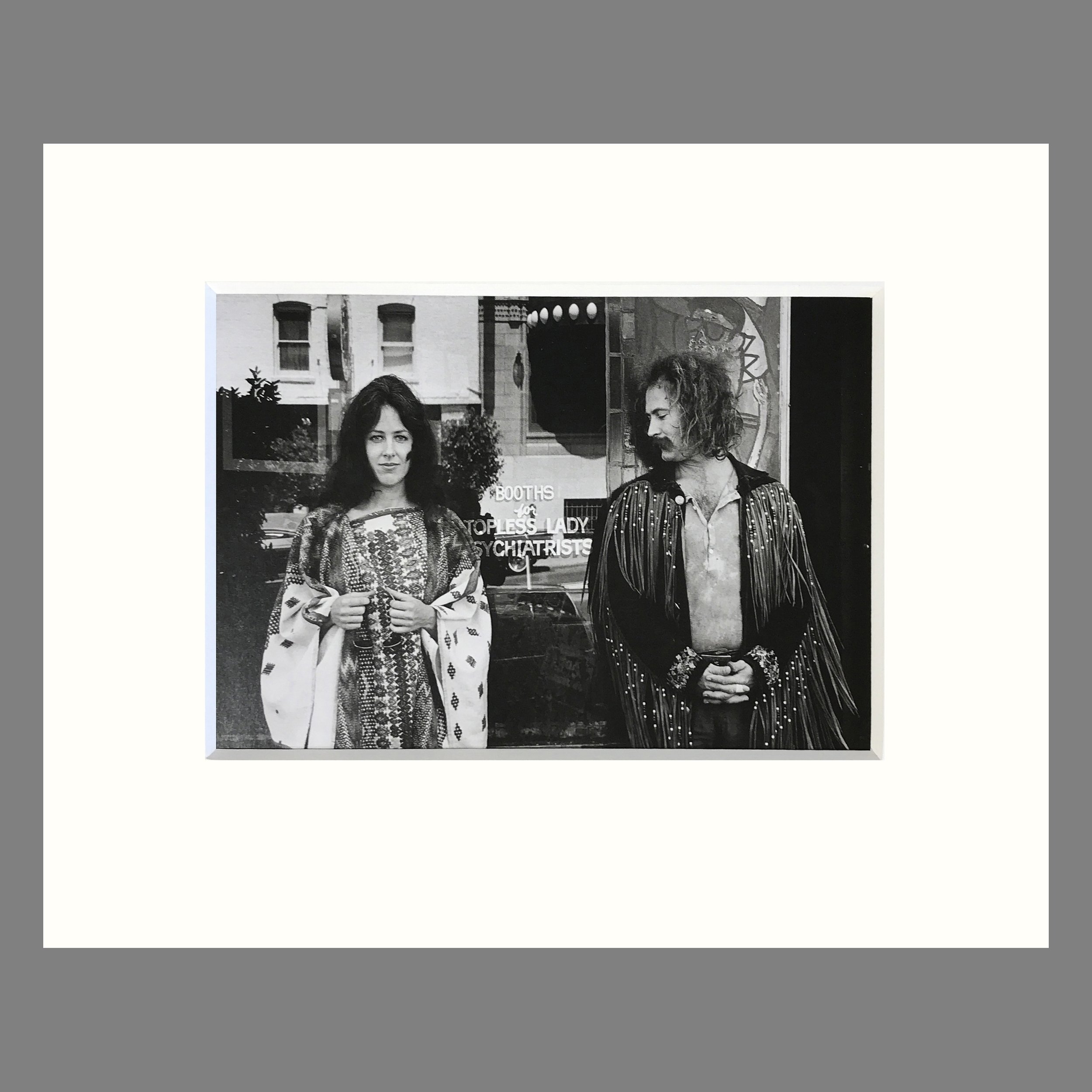 Grace Slick & David Crosby, Outside Vesuvio's Cafe, San Francisco, 1970 - Jim Marshall Photograph - Matted Print, 9 x 12 inches