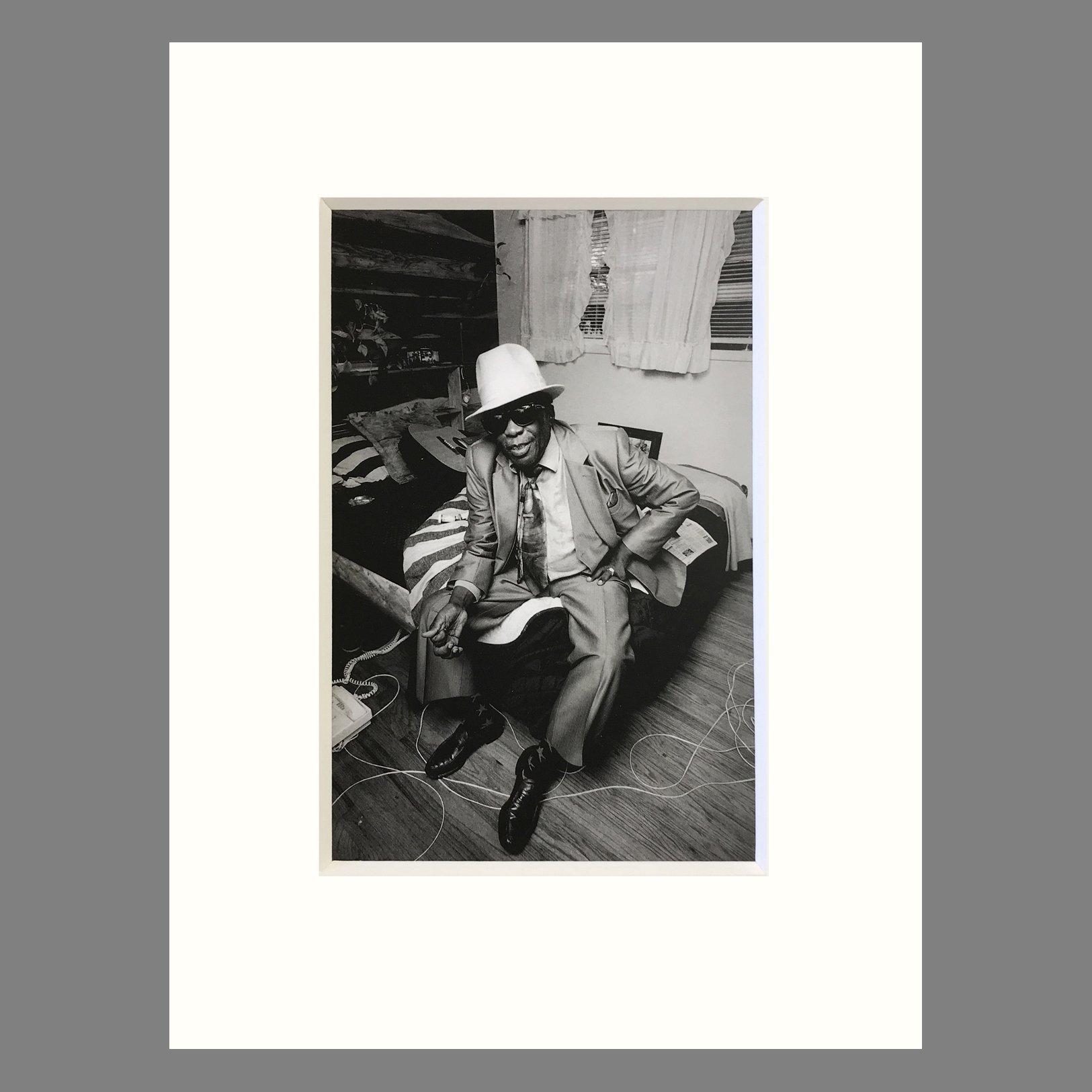 John Lee Hooker, At Home In Redwood City California 1994 - Jim Marshall Photograph - Matted Print 9 x 12