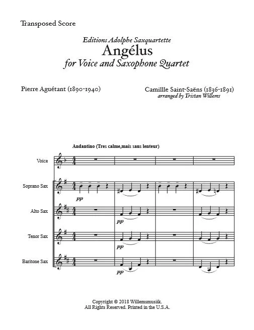 Saint-Saëns/Willems - Angélus (Voice and Sax Quartet)