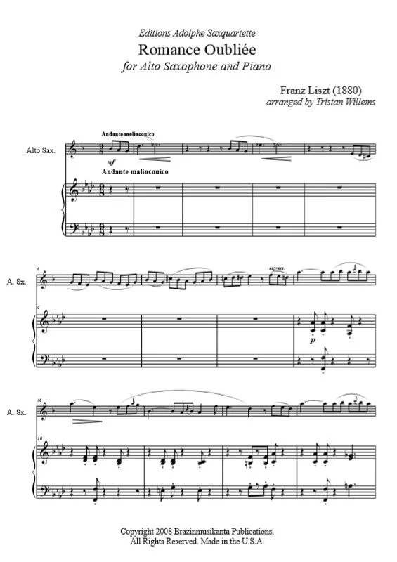 Liszt/Willems - Romance Oubliée (Alto Sax and Piano)
