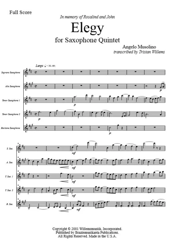 Angelo Musolino - Elegy (SATTB Sax Quintet)