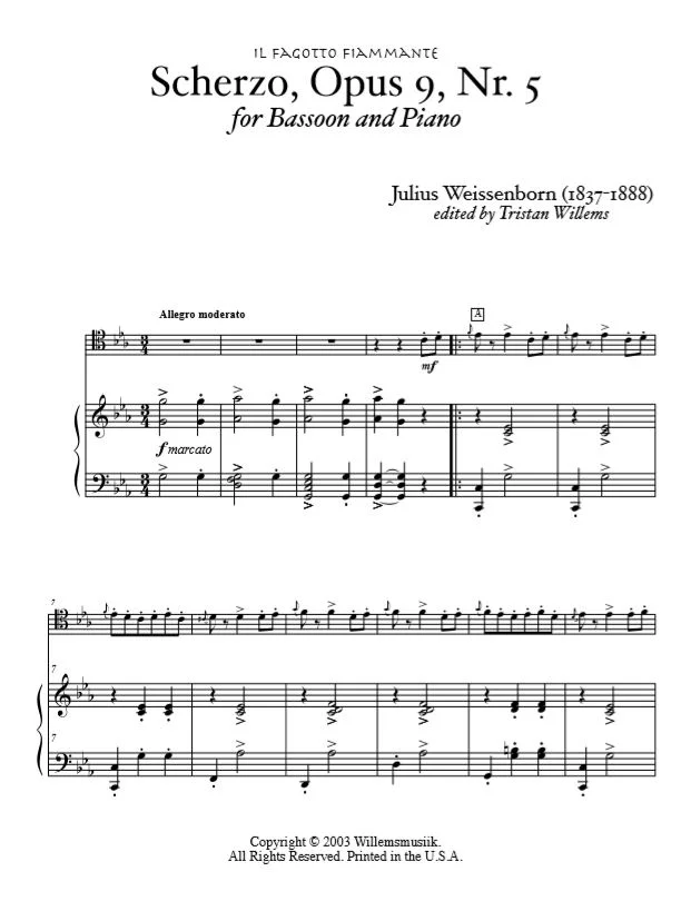 Weissenborn - Scherzo, Opus 9/5 for Bassoon & Piano Reduction