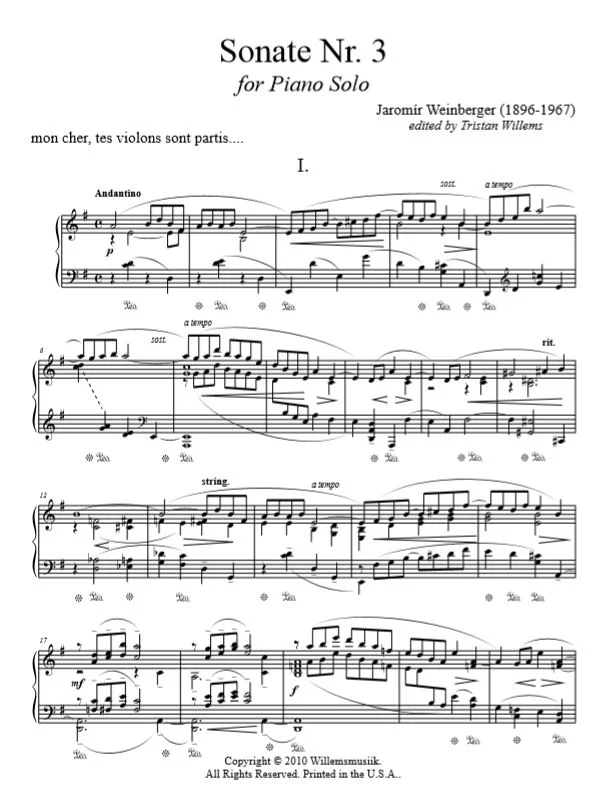 Weinberger, Jaromir - Sonate Nr. 3 for Piano