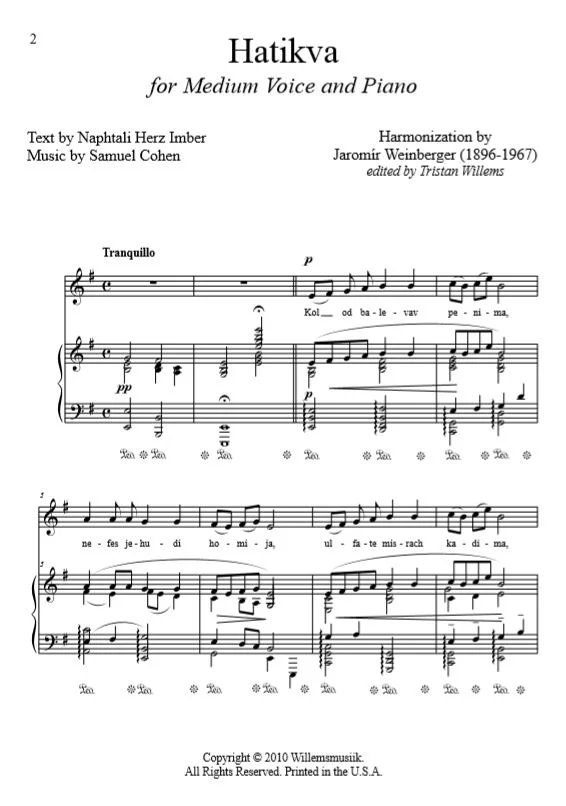 Jaromir Weinberger - Hatikva (arranged)