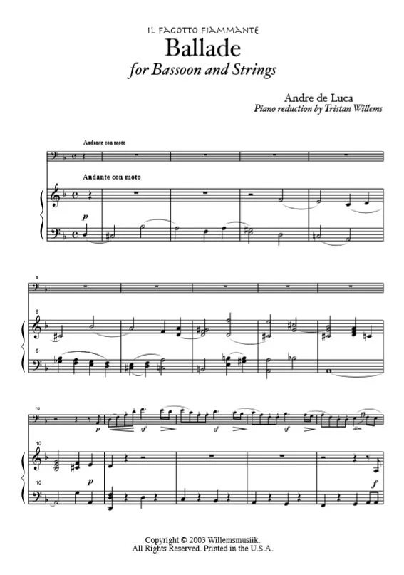 de Luca - Ballade for Bassoon (Bassoon & Piano Reduction)