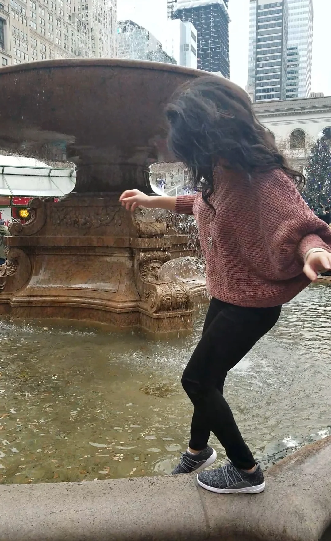 Bryant Square Christmas Market, wearing Vessi Footwear