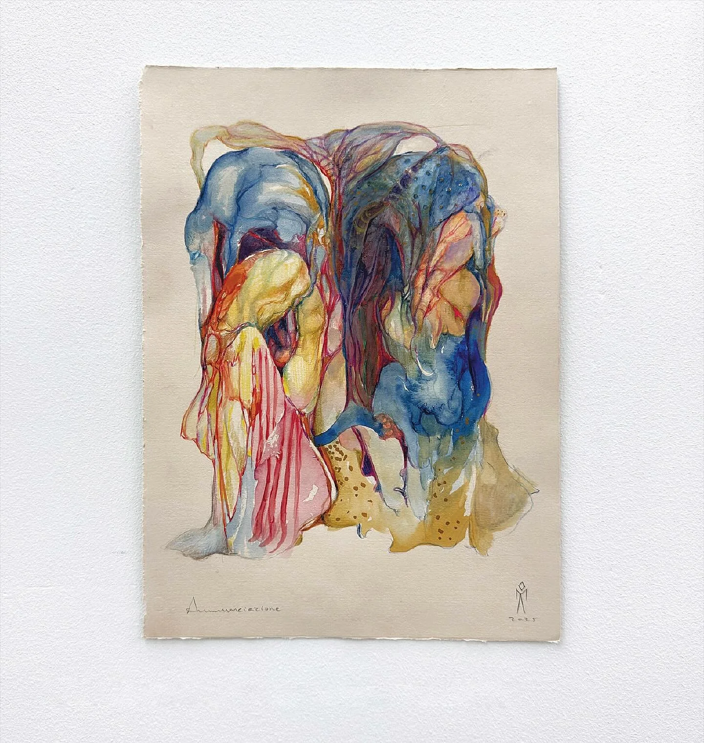 The stomach speaks before the mouth. (study for &lsquo;The Annunciation of Collapse&rsquo;)
.
Watercolor on paper 
2025
.
n o t e s f r o m t h e a n t h r o p o c e n e
.
#existentialism #philosophy #biology #meaningoflife #faith #body #drawing #goz