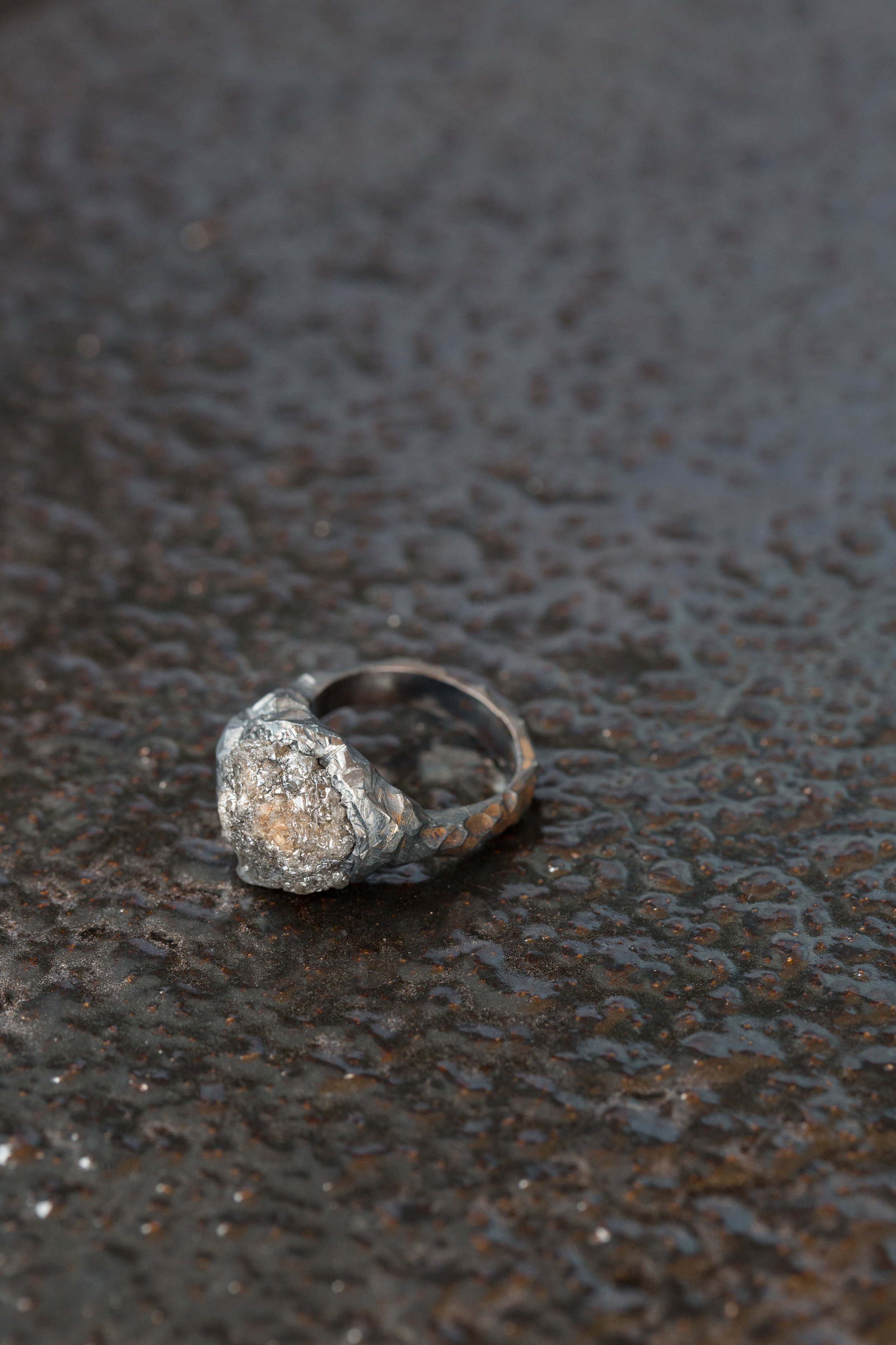 Silver rough diamond ring