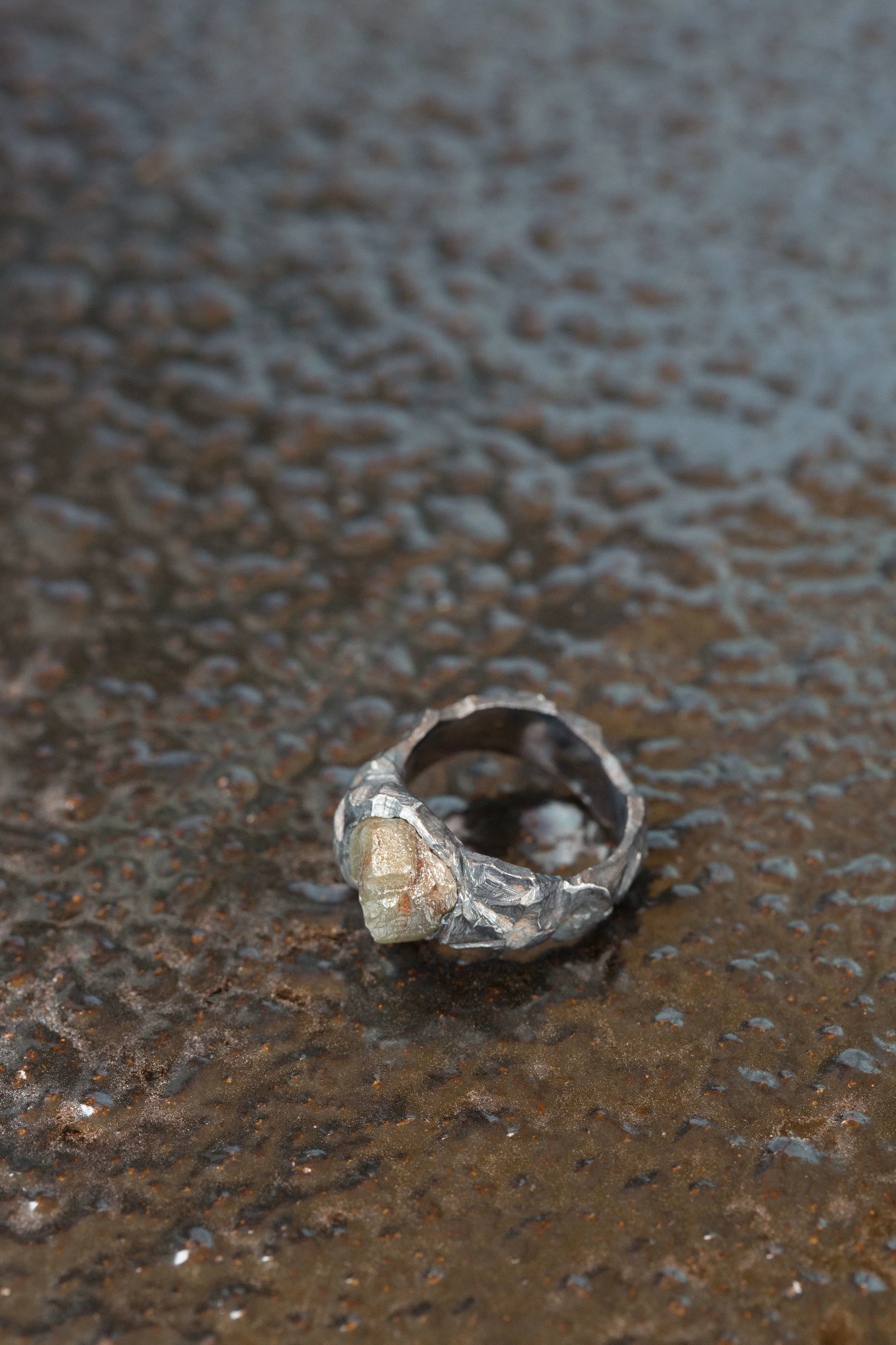 Silver rough diamond ring
