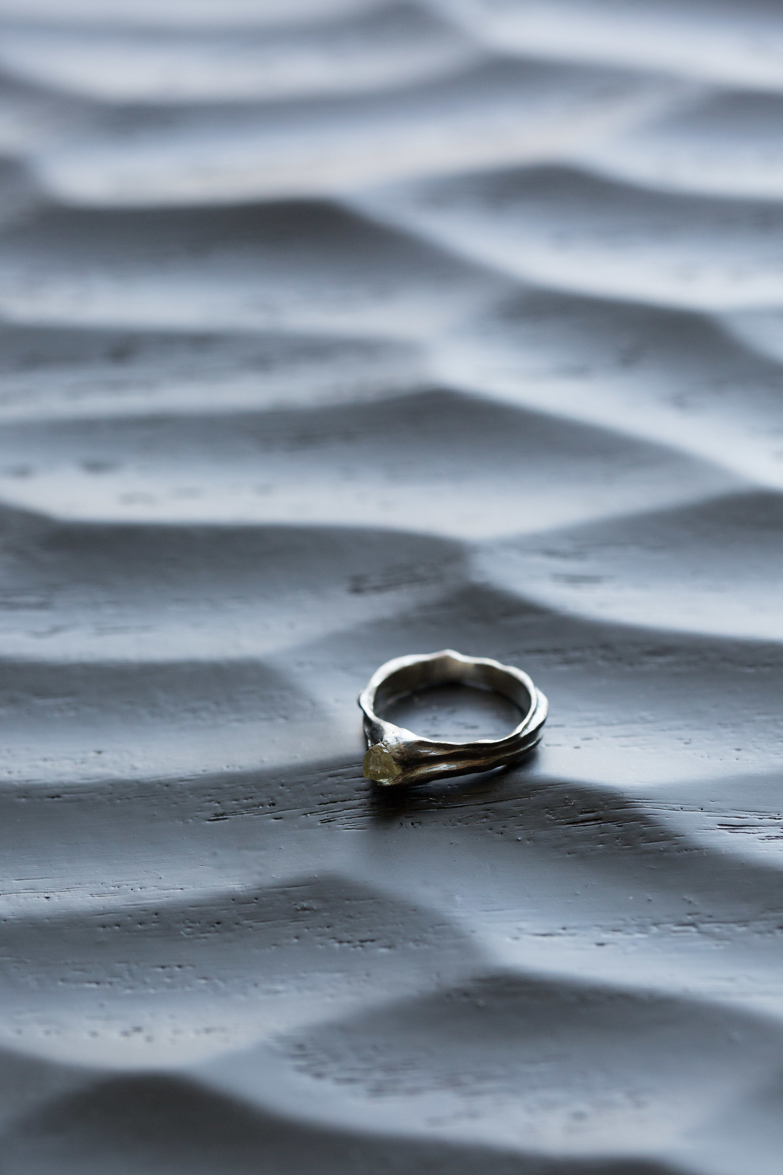 Silver rough diamond ring