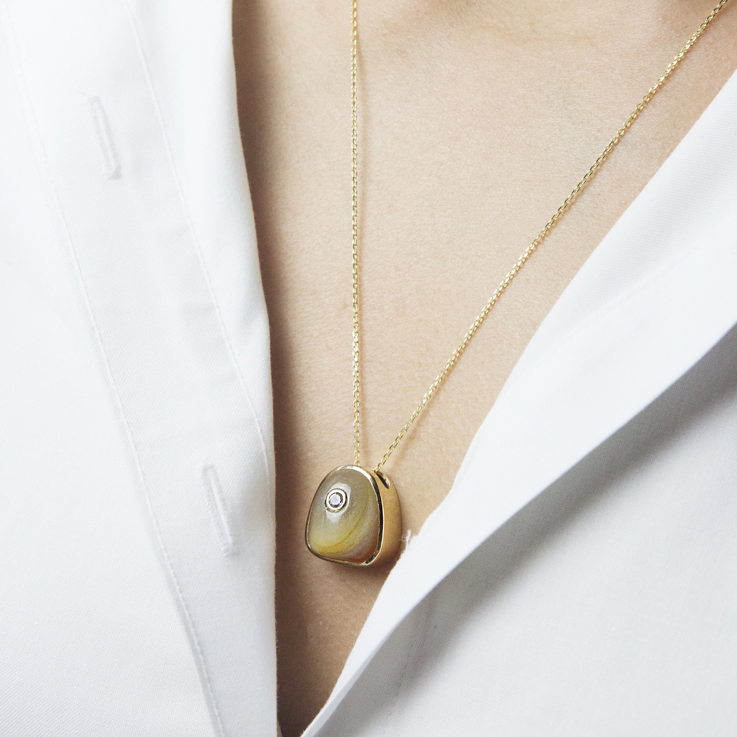 Caramel candy Madagascar agate pebble pendant