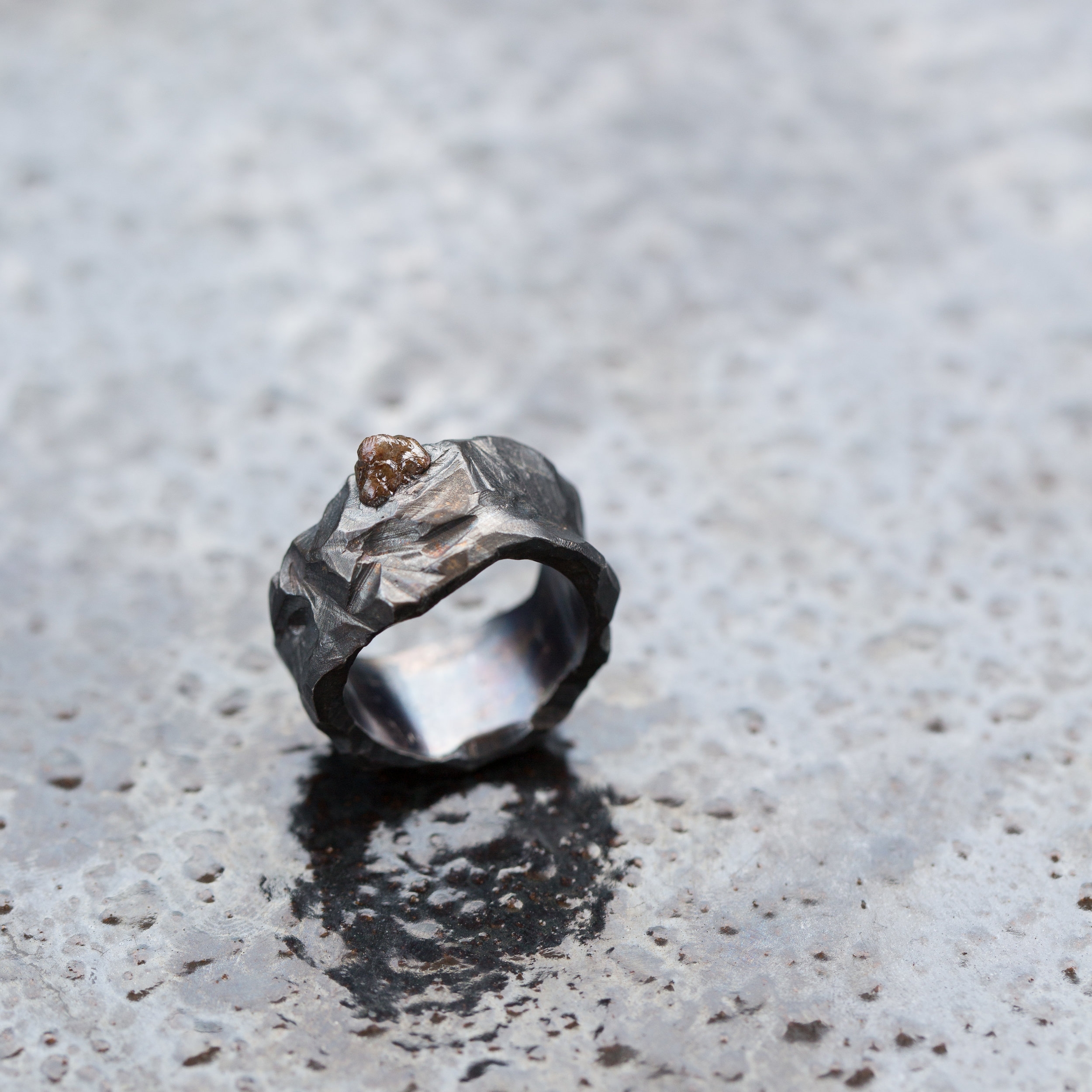 Silver rough diamond ring