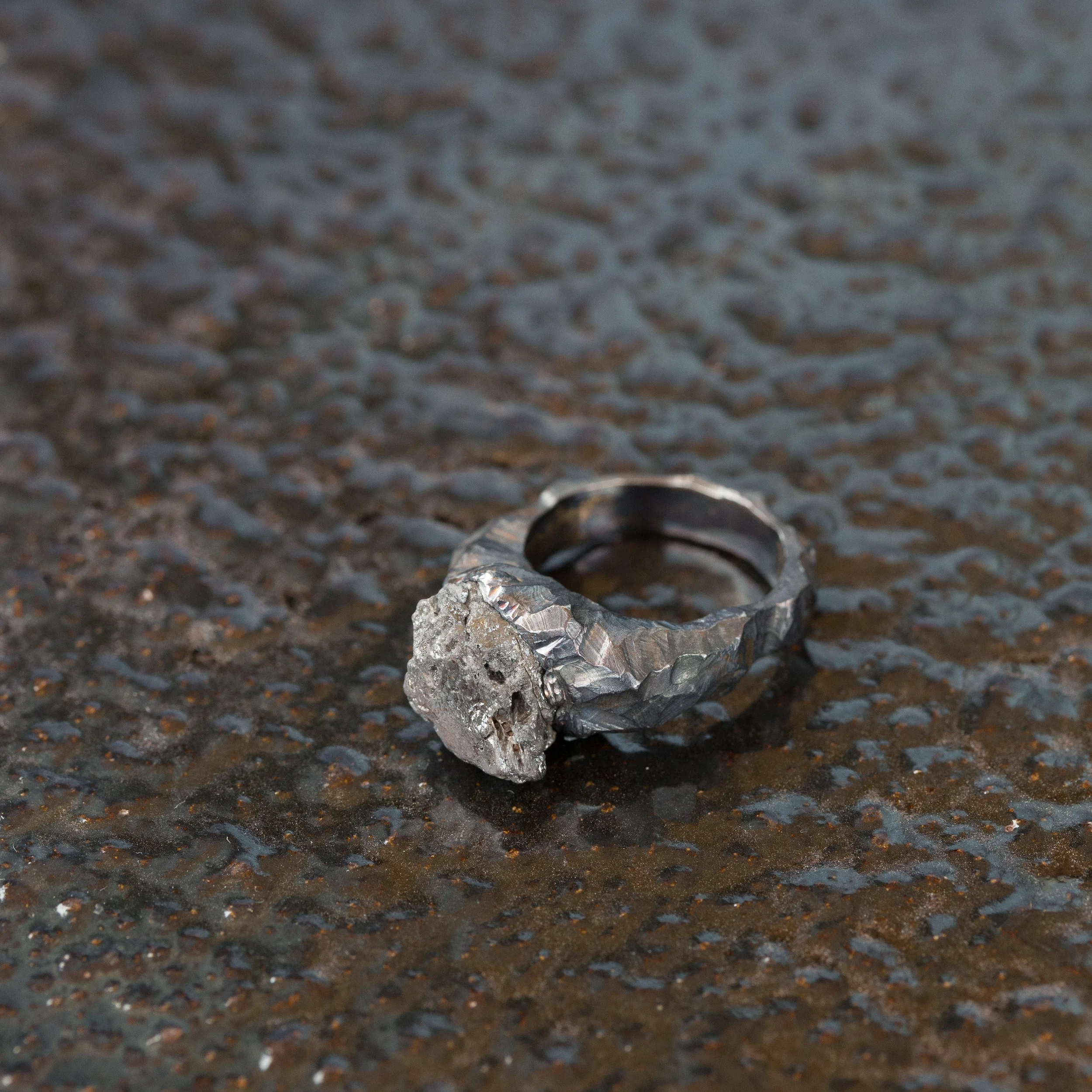 Silver rough diamond ring