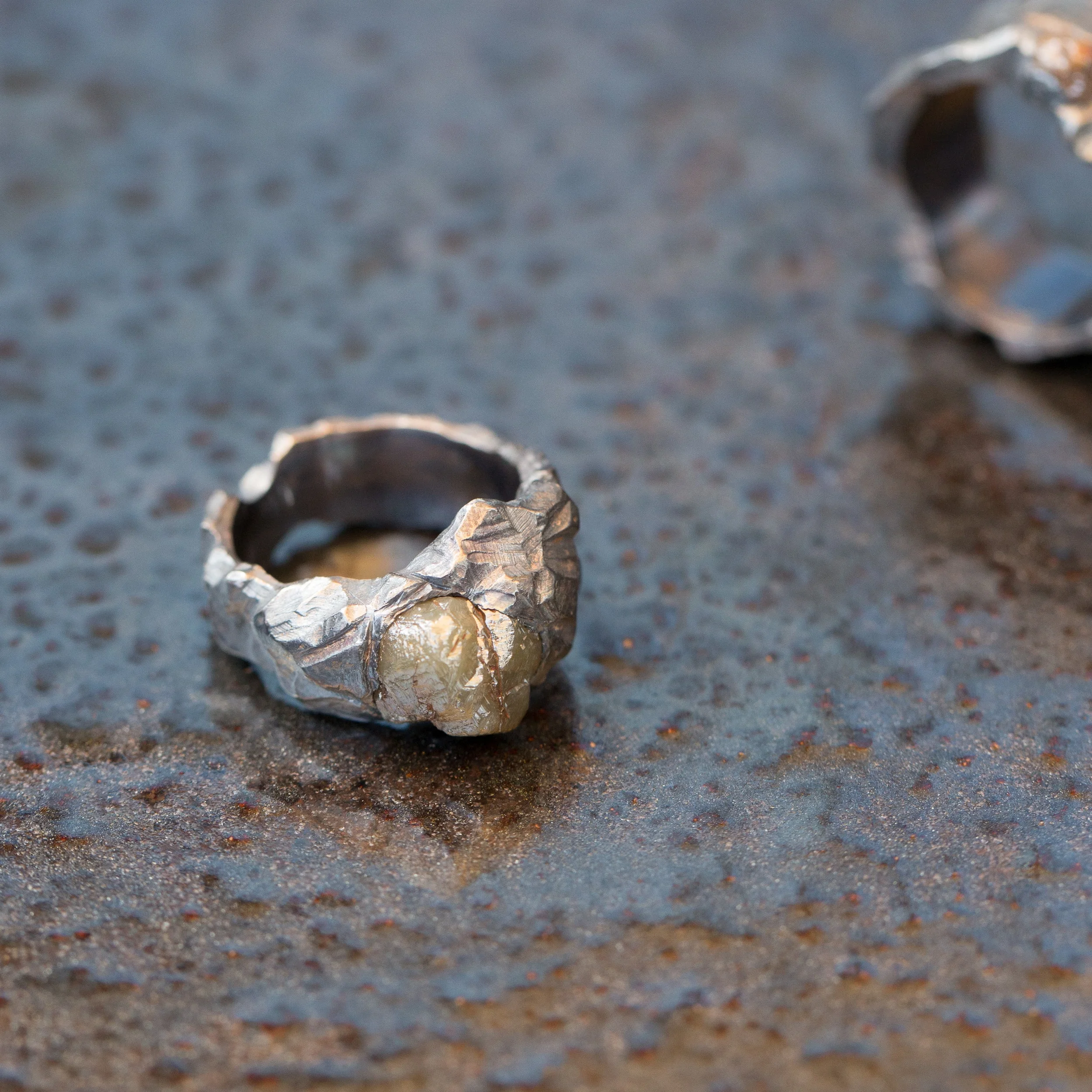 Silver rough diamond ring