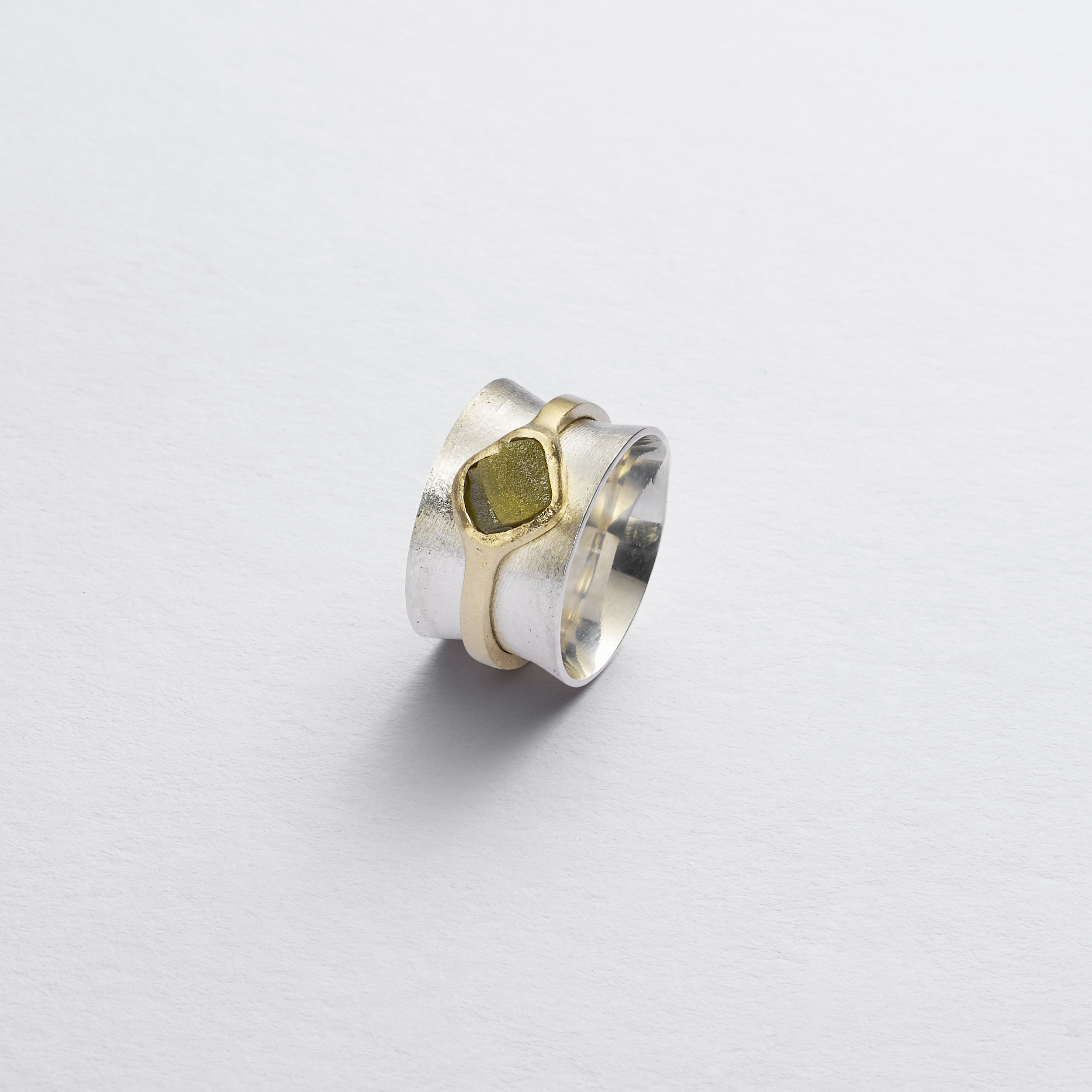 Gold and silver rough diamond ring