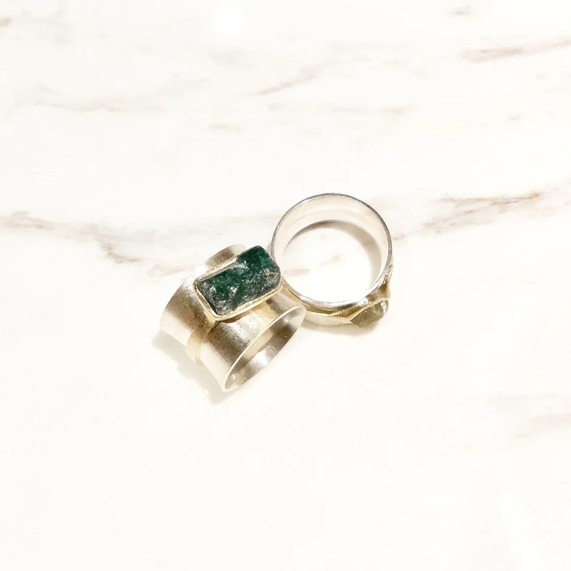 Gold and silver rough emerald ring