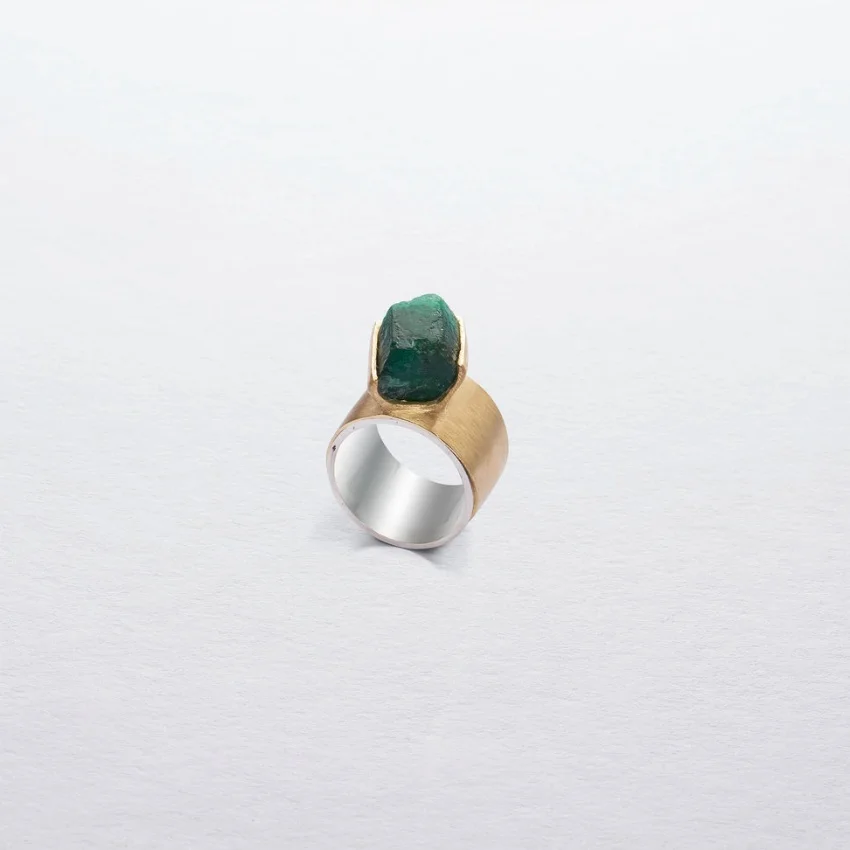 Gold and silver rough emerald ring