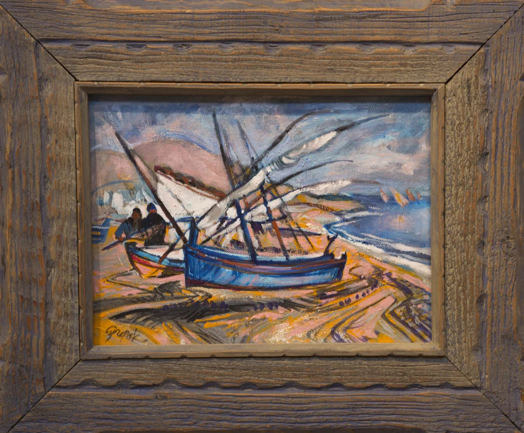 Lot # 181 : Beach Scene with Sailboats