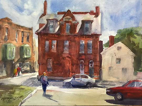 Marilyn Swift , Corner Prospect and Middle Streets Watercolor, 12 x 16in. $1000