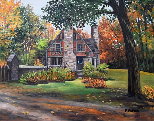   Eileen Patten Oliver ,  Jordan Pond Gate House  Oil, 11 x 14 in.	  $1,200  