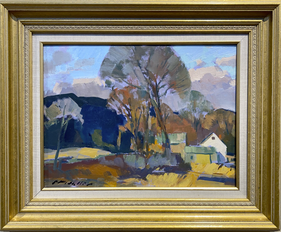 Lot 23 - Corey Country
Charles Movalli (1945-2016)
oil on canvas board, 12 x 16 in., signed
excellent, estimate: $800-1200