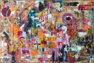 Carole Holcroft, ABSTRACT 2018 mixed medium, 24 x 36 in. $650
