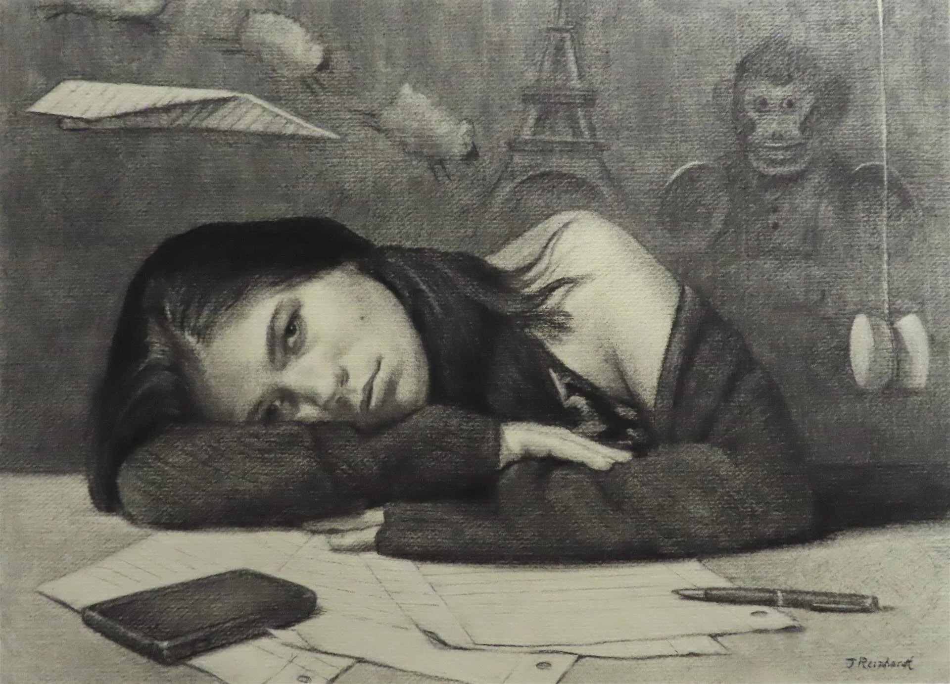 Jo Ellen Reinhardt (MA), Distant Learning vine charcoal, 18 x 25 in. $3,500