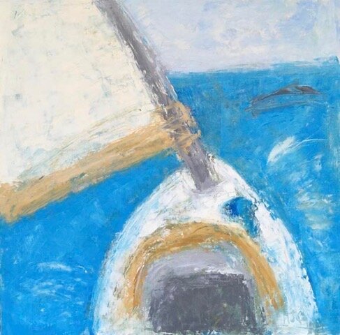 Michele Champion , On a Run oil on paper, 16 x 16 in. $350