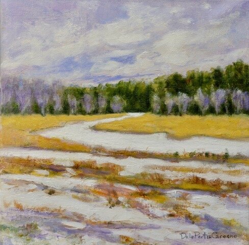 Dale Partis Greene , Marsh in Winter Oil on canvas, 10 x 10 x 1 1/2 in. $300