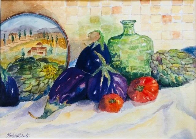 Kathy Roberts , Sicilian Feast Watercolor, 21 x 17 in. $625