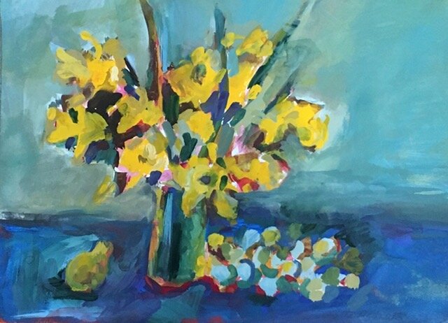 Charlotte Roberts , Blue and Yellow Gouache, 11 1/2 x 13 1/2 in. $350