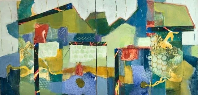 Susan Guest-Mcphail, A Place Called Home Hand painted and printed paper, acrylic paint, 12 x 24 in. $800