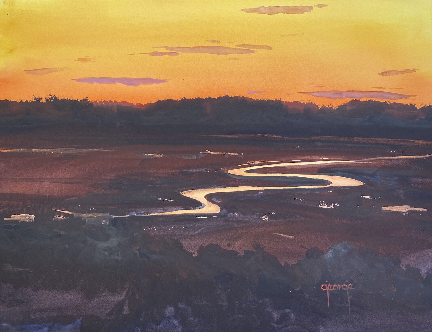 Paul George, Golden Marsh Watercolor, 31 x 36 in. $2,800