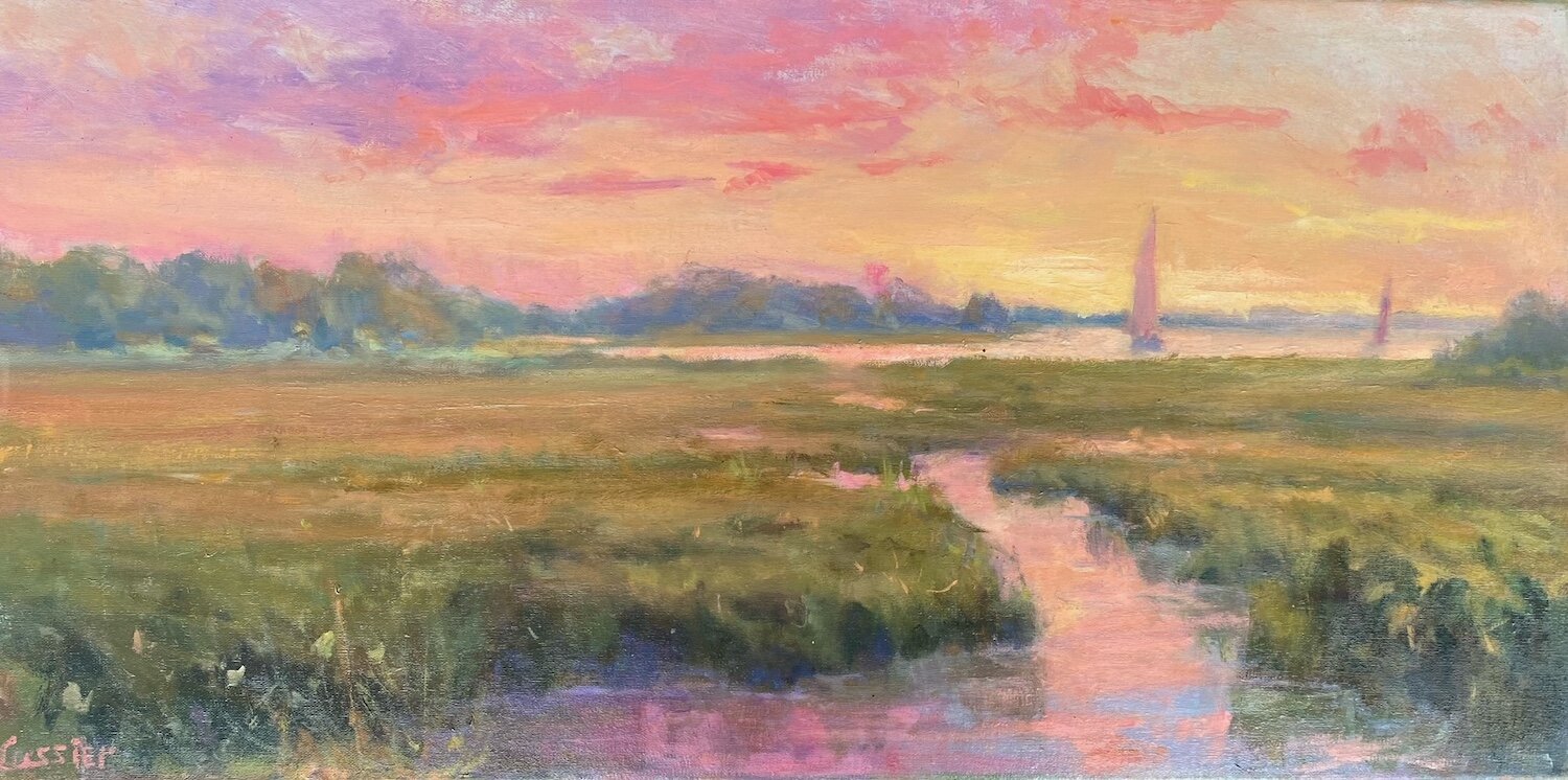 Barbara Lussier , Sunset Over the Marsh Oil, 12 x 24 in.