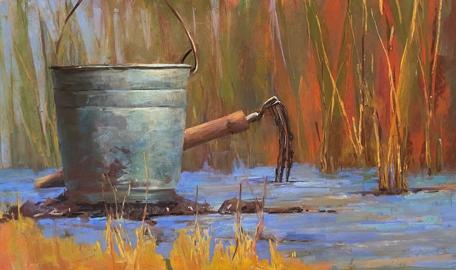 Susan Ellis , Clammer's Pail in the Marsh Pastel, 14 x 23 in. $800