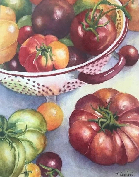   Nancy Caplan ,  You Say Tomato, I Say Tomahto  Watercolor,	10 1/2 x 14 1/4 in.  $475  