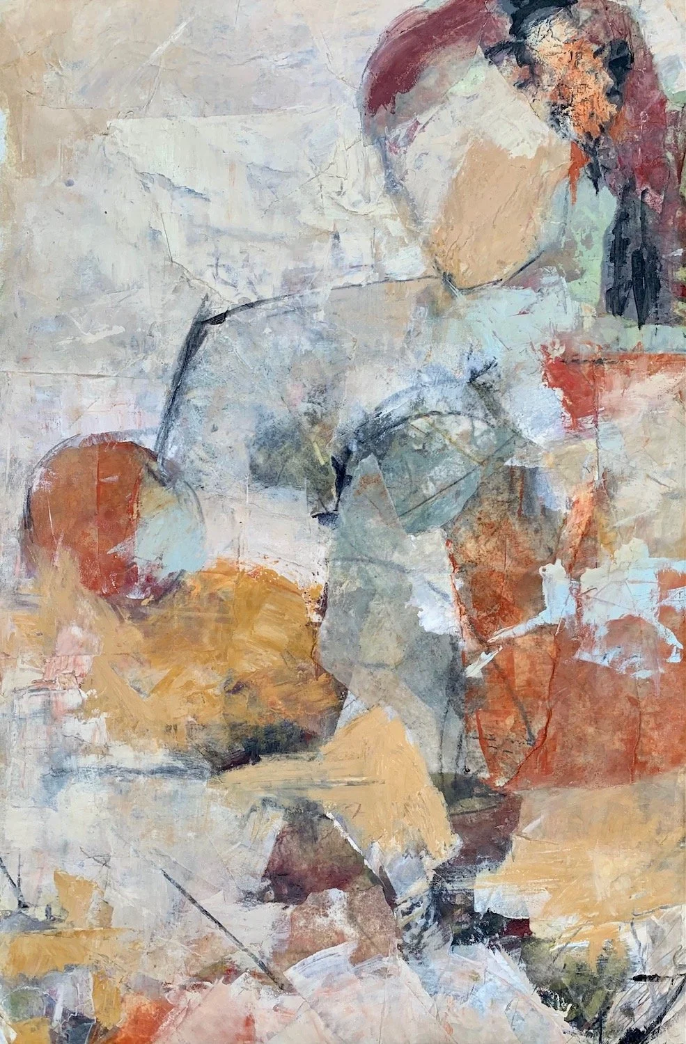 Kat Masala , Mama and infant in Spain Oil and mixed media, 32 x 21 in. $2,200