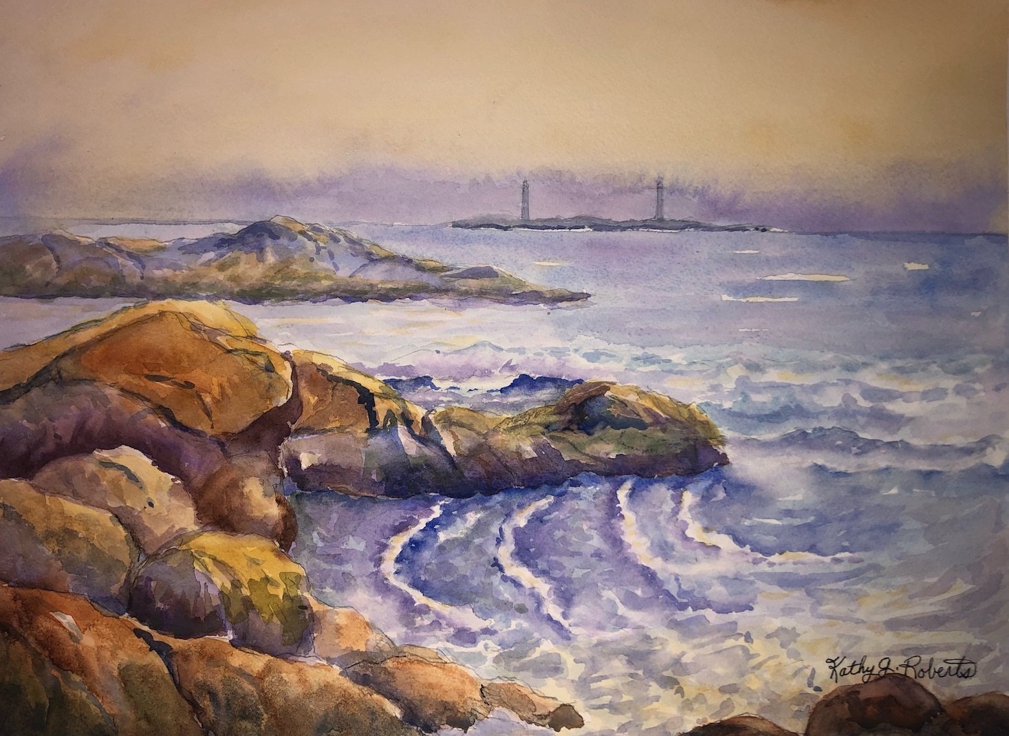 Kathy Roberts , Bass Rocks Watercolor, 11 x 14 in. $625