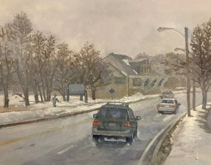 Nicholas Read , Snow: Memorial Drive Oil on board, 8 x 10 in. $800
