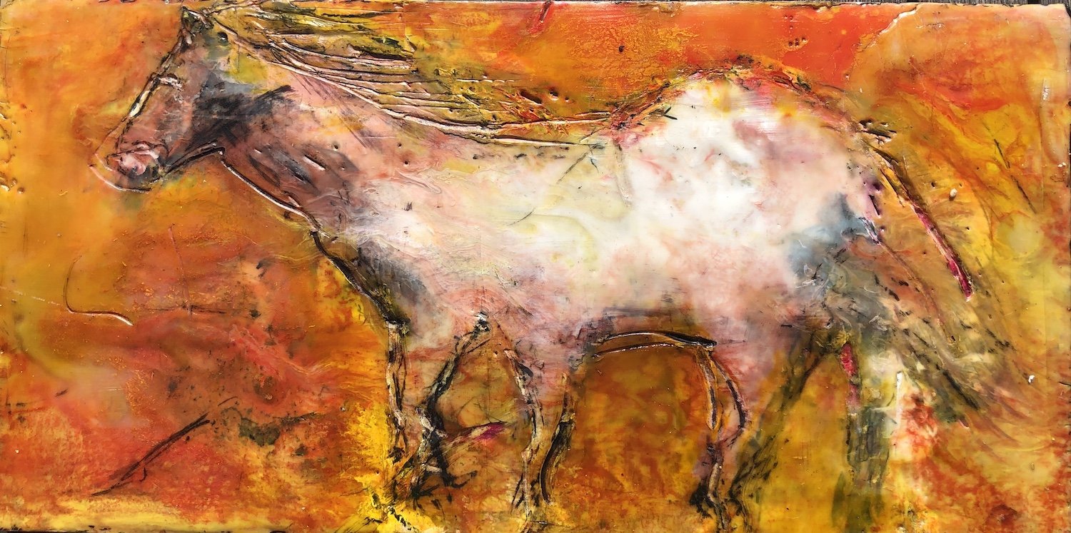 Rosemary (Paddy) Ryding , Le Cheval Encaustic, 8 x 16 in $250