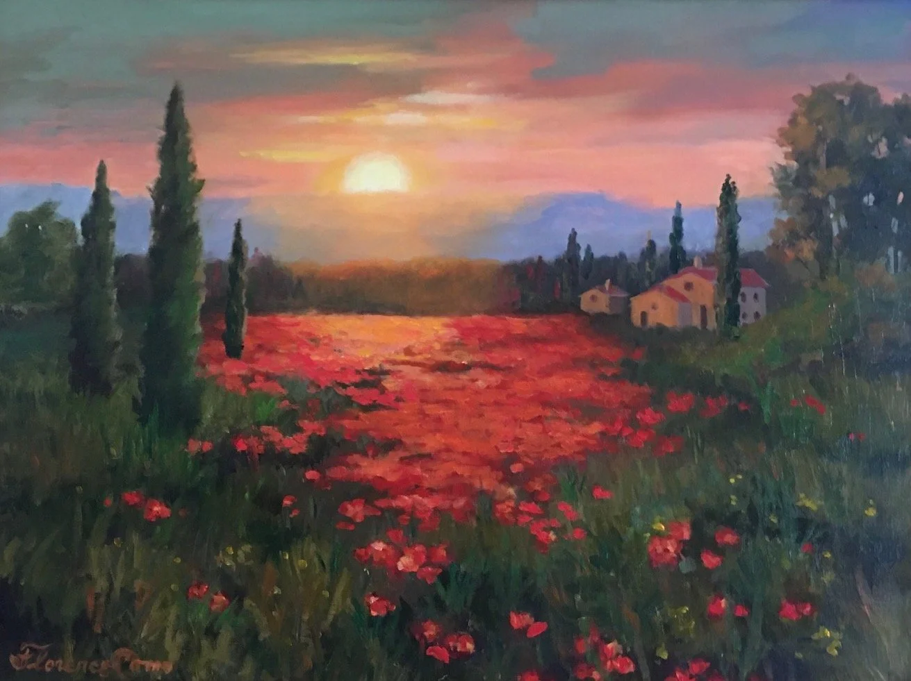 Florence Como , Poppy Fields at Sunset Acrylic, 18 x 24 in $1,200