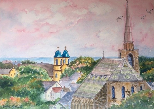Kathryn G. Roberts , Between Two Churches Watercolor, 14 x 18 in $675