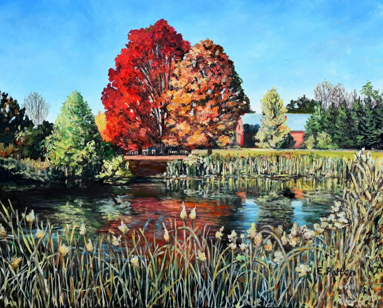   Eileen Patten Oliver ,  Farm on Route 1 in Maine  Oil, 16 x 20 in.  $1,400  