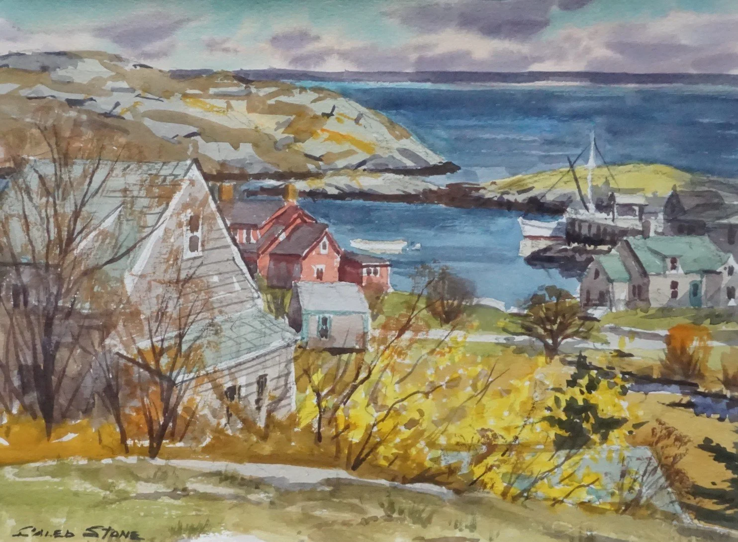   Caleb Stone ,  Boat Time  Watercolor, 11 x 18, in.  $1,800                            