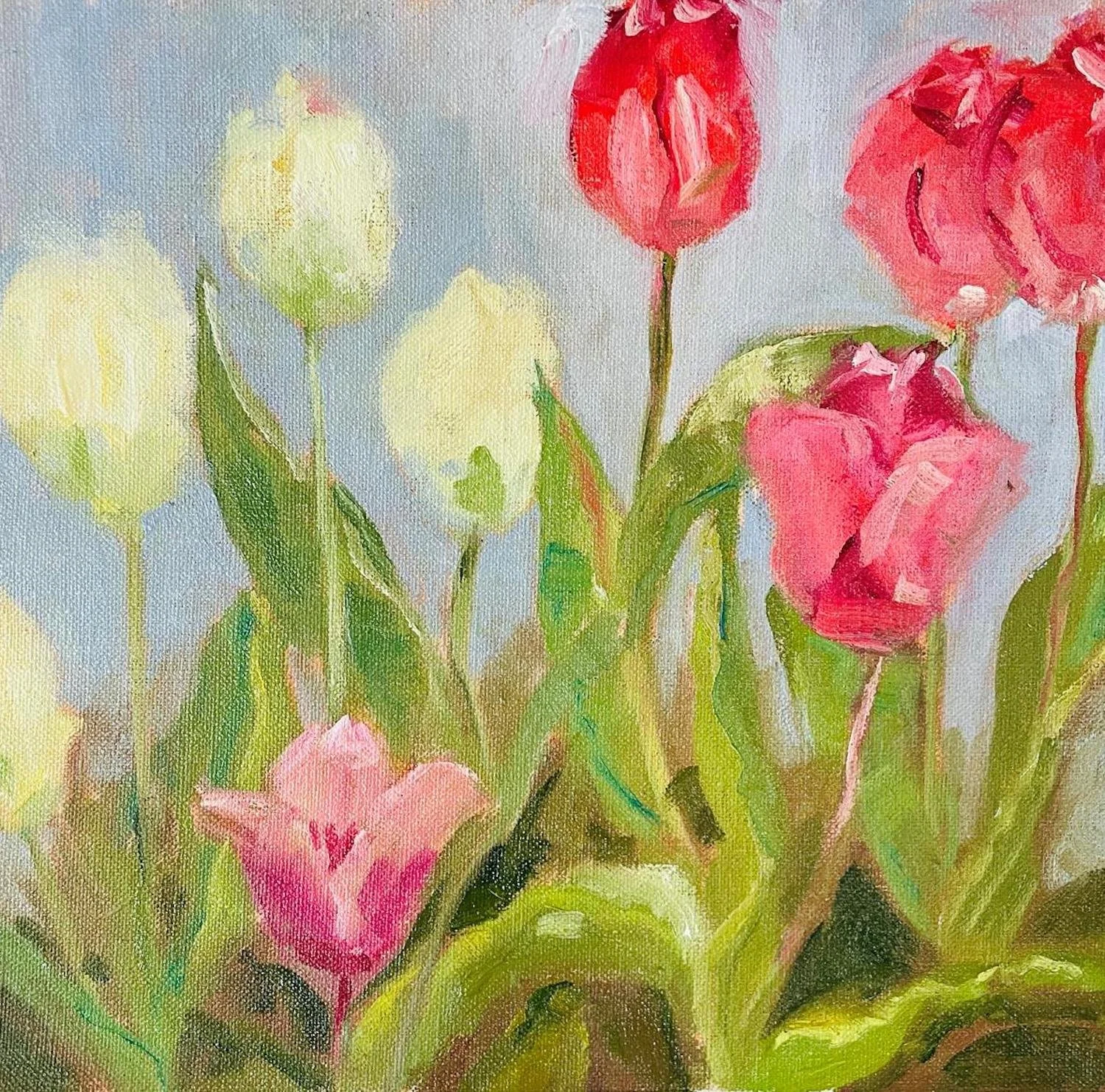 Michele Champion , Spring Tulips Oil on canvas, 10 x 10 in. $350