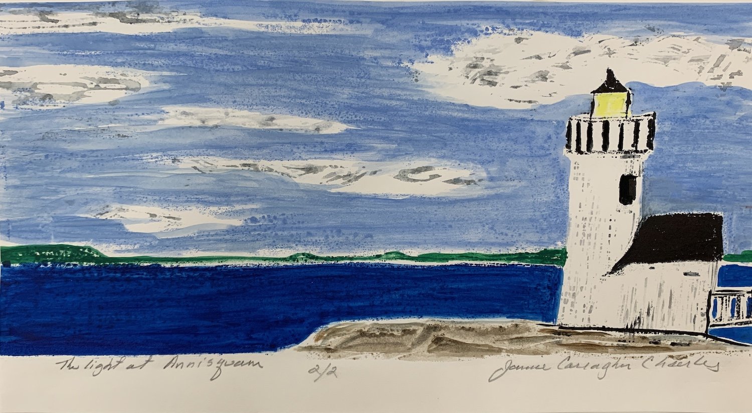 Janice Carragher Charles , The Light at Annisquam White line block print, 6 x 12 in. $300