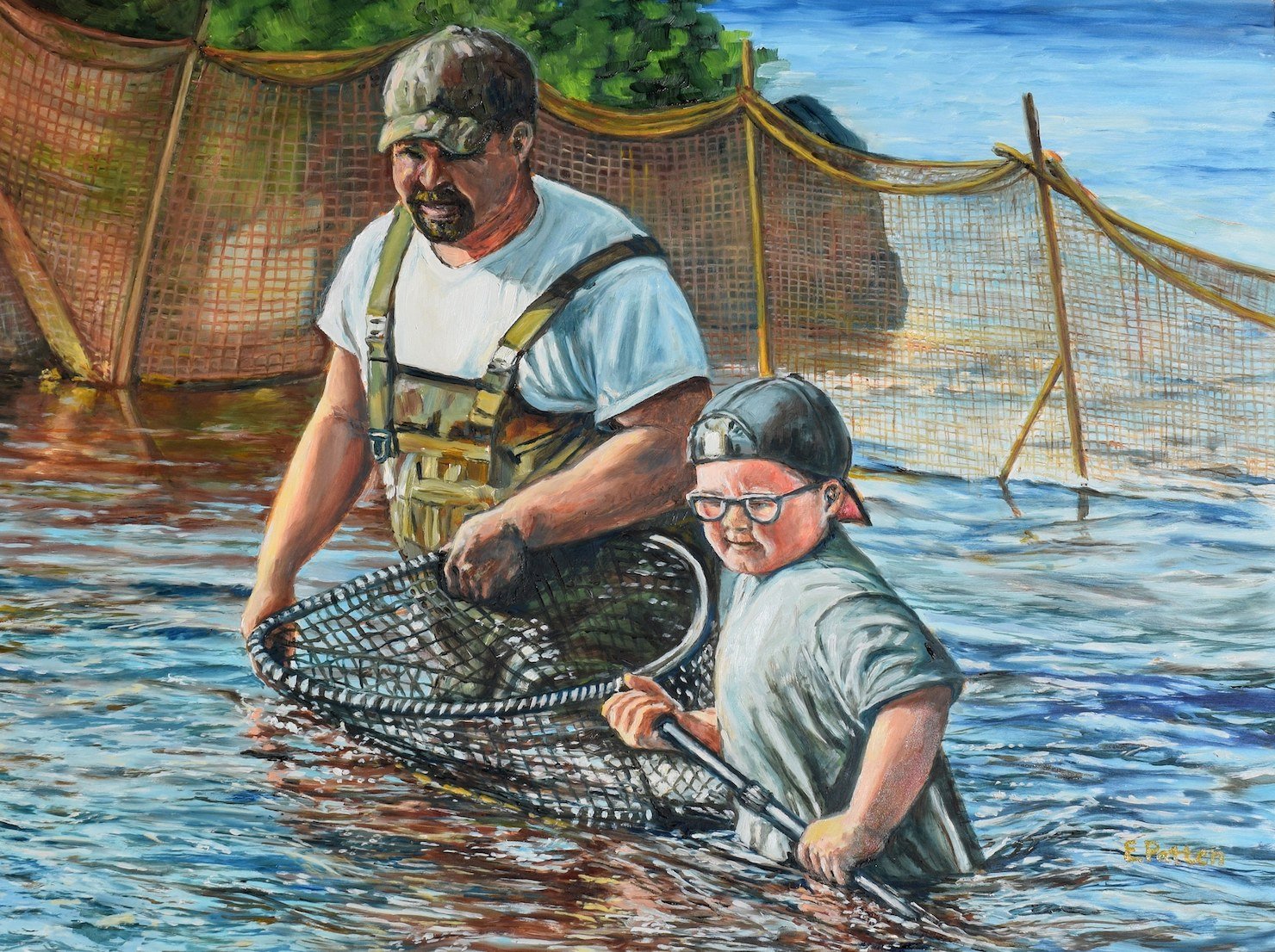   Eileen Patten Oliver ,  Netting Alewives, East Machias, Maine  Oil, 18 x 24 in.  $2,000  